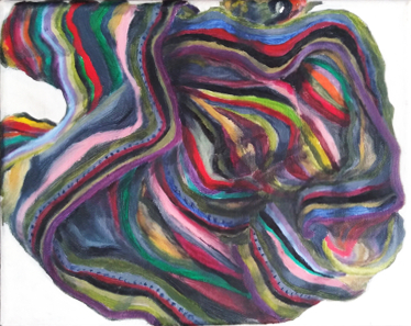 Oil painting, streched canvas, color, pink, purple, orange, stripes, 8in x 11in. By Destiny Barrett