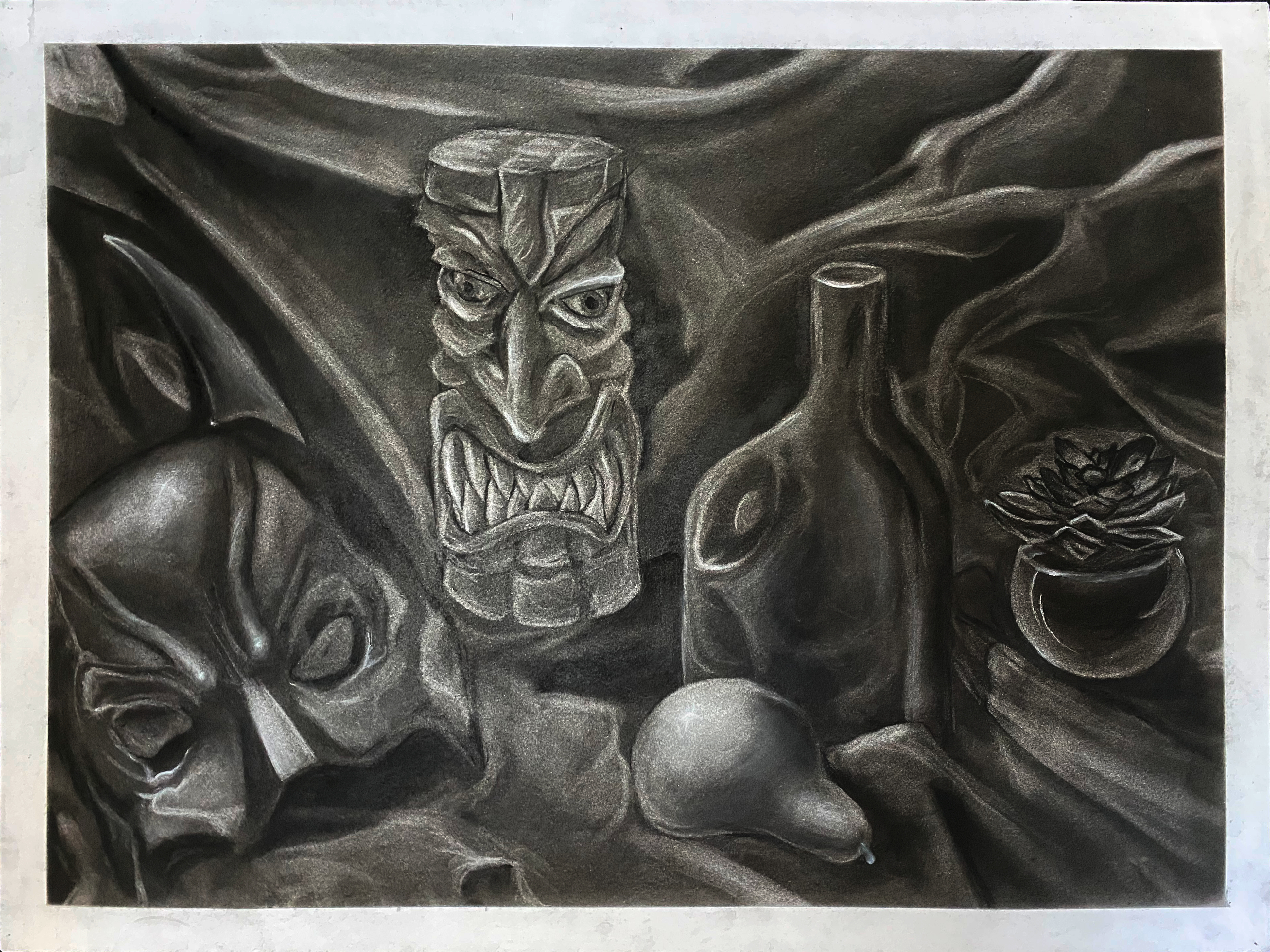 Charcoal, batman, superhero, 24in x 18in. By Destiny Barrett.